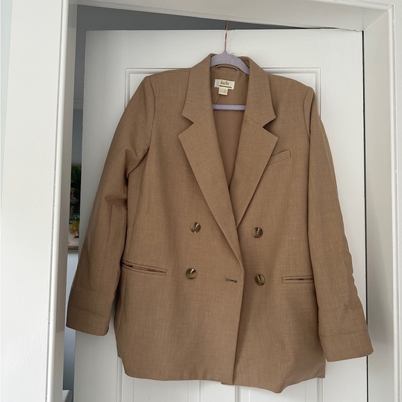 Anthropologie Maeve Double Breasted Boyfriend Shoulder Pads Camel Blazer Size 4 - Picture 6 of 12